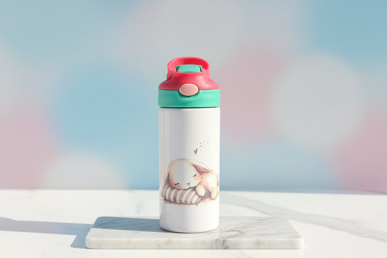 🌈 Isolierte Kinder-Trinkflasche Schlummer Hase 450 ml – Leicht, Auslaufsicher & Perfekt für Unterwegs