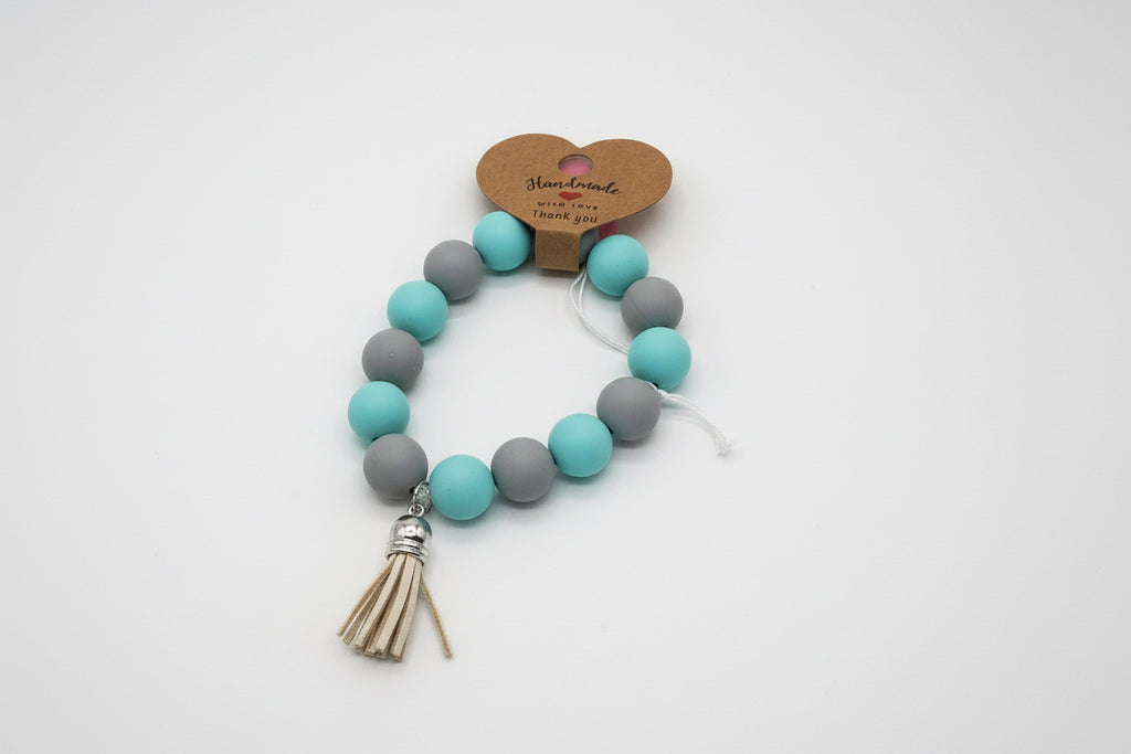 Armband aus Blau und Grauen Silikon Kugeln