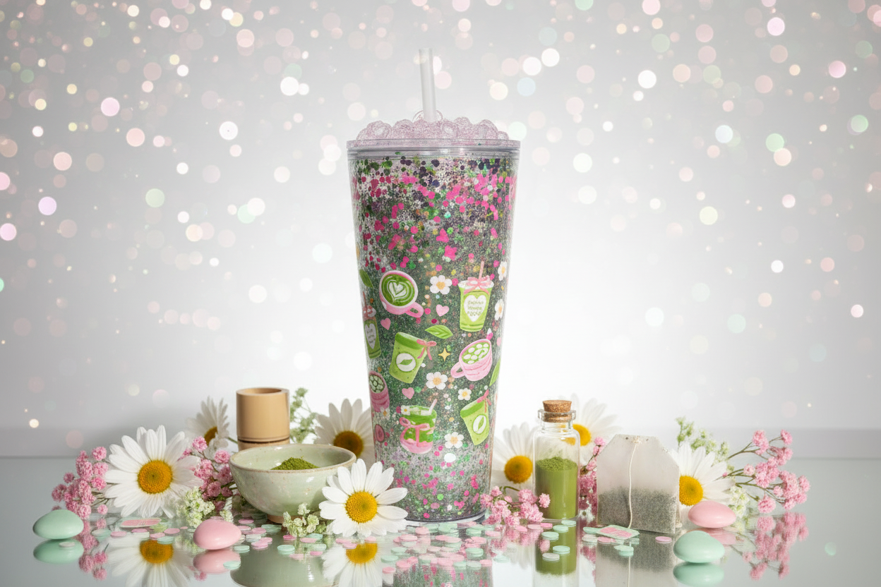 🍵Handgefertigter Bling Cold Cup  Matcha Style 700ml