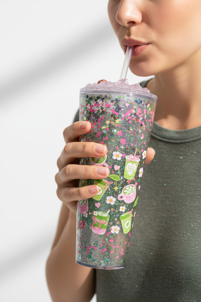 🍵Handgefertigter Bling Cold Cup  Matcha Style 700ml