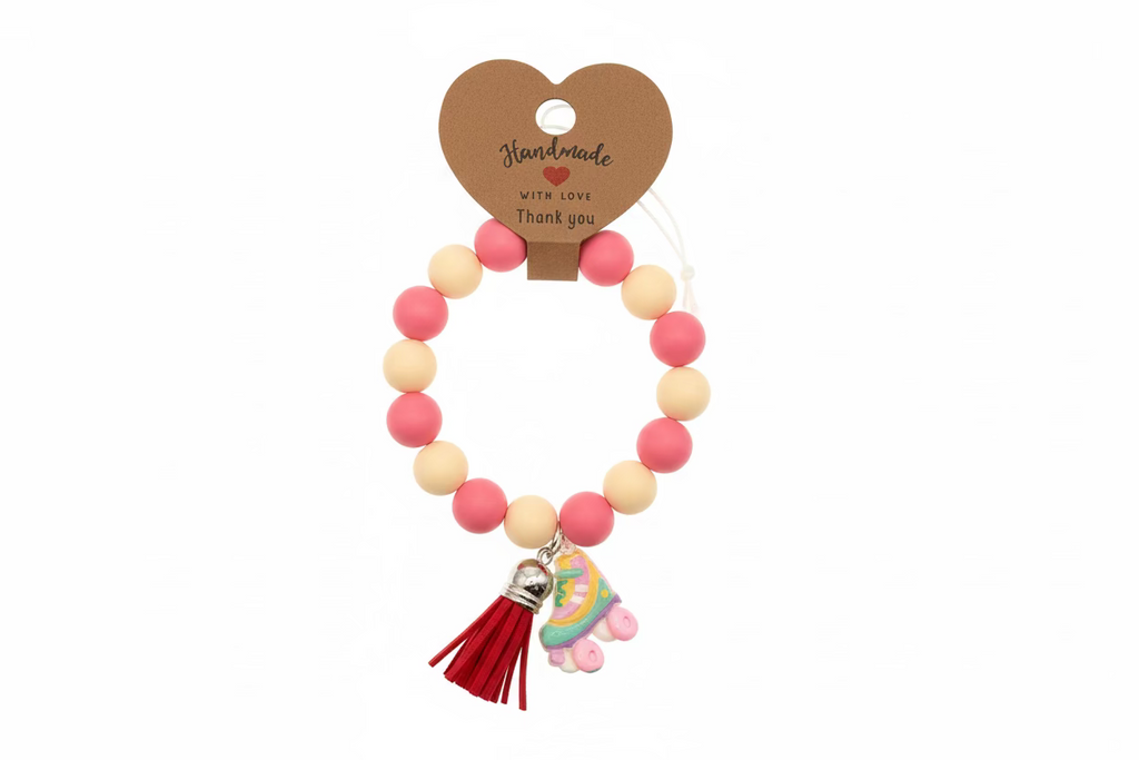 Armband aus Beigen und Rosaroten Silikon Kugeln