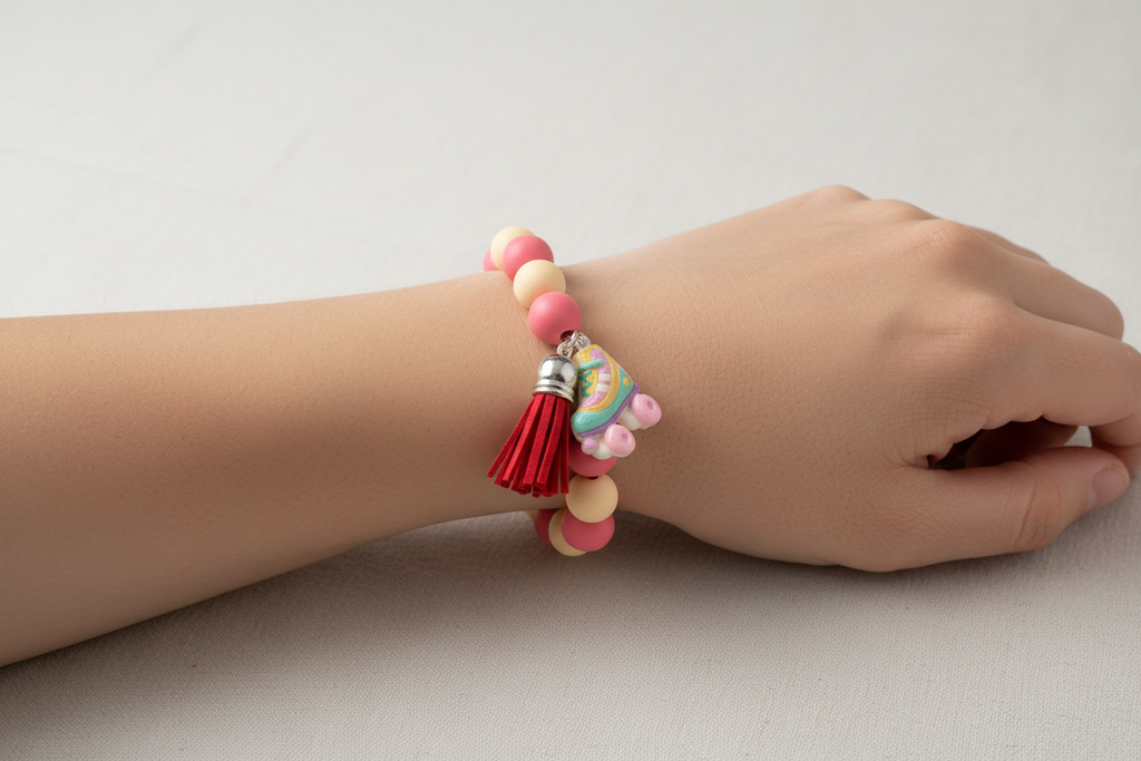 Armband aus Beigen und Rosaroten Silikon Kugeln